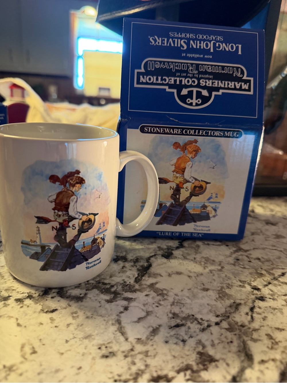 Vintage Norman Rockwell ‘Lure of the Sea’ Porcelain Mug Original Box $10
